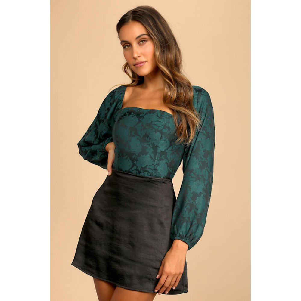 Lulus Green Floral Jacquard Lace-up Top